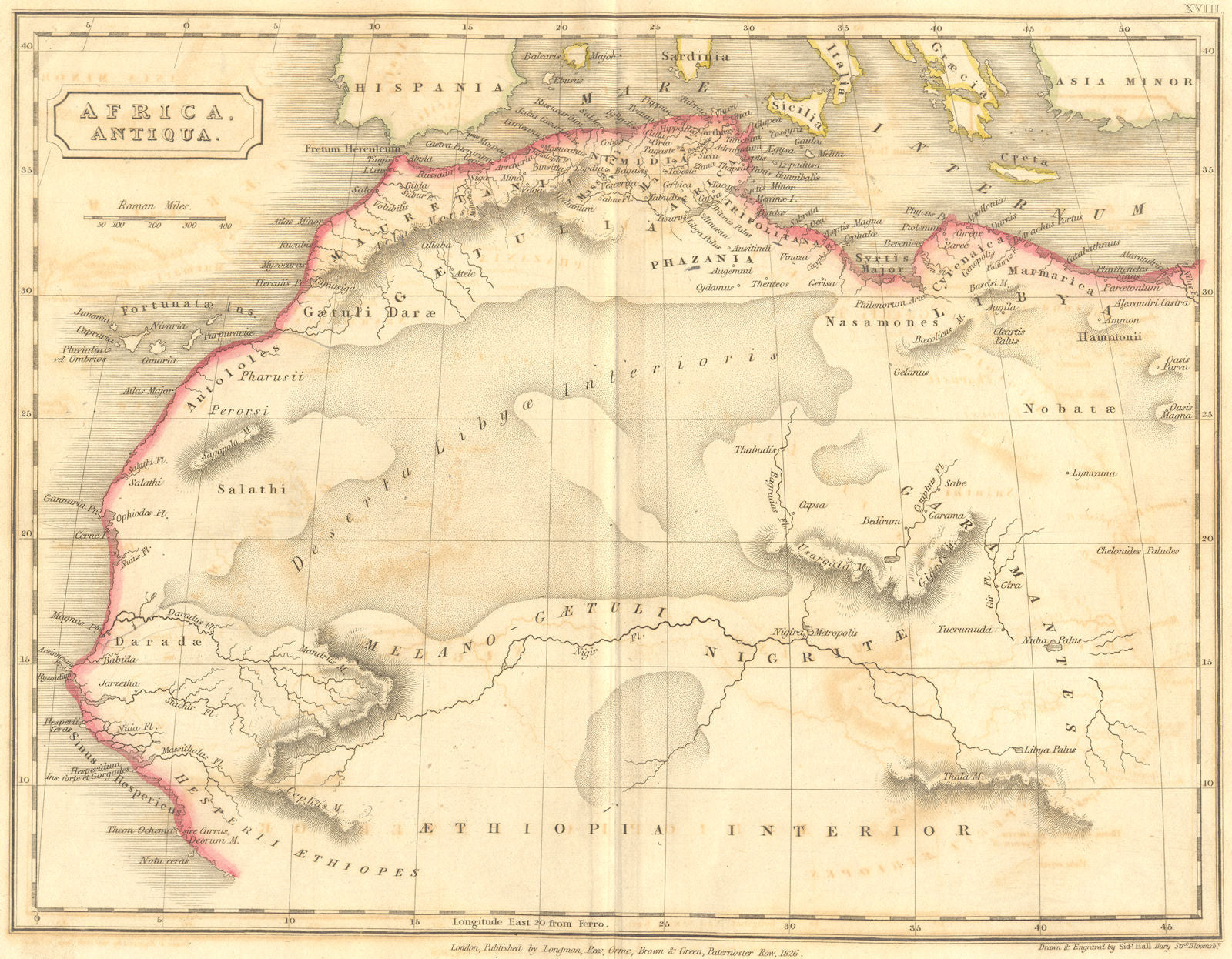 AFRICA. Antiqua. North. Butler Hall Classical 1826 old antique map plan chart
